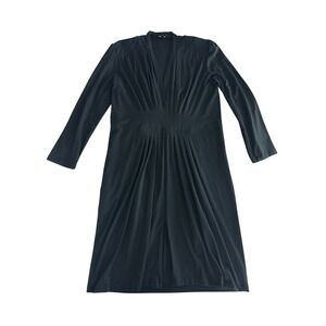 J PETERMAN Jersey Midi Dress Womens XL Black Cotton/Modal Pleated Long Sleeve